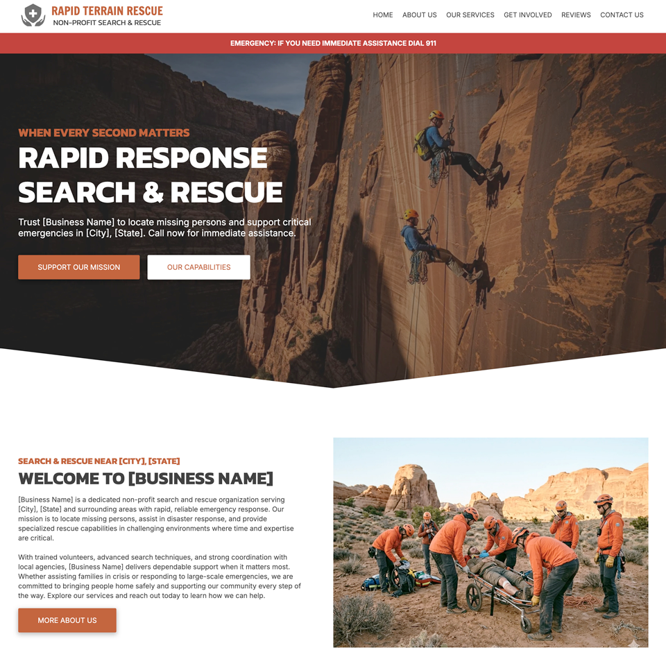 Search rescue website design theme design