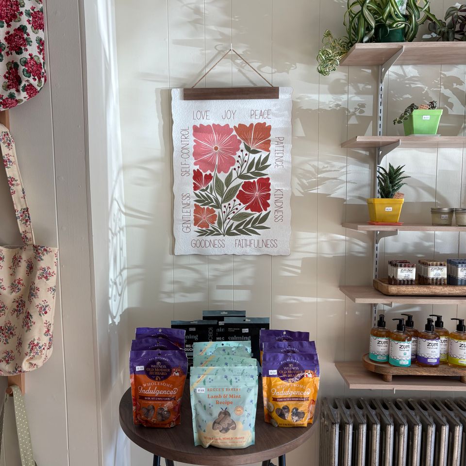 Dog treats at forest and blossom