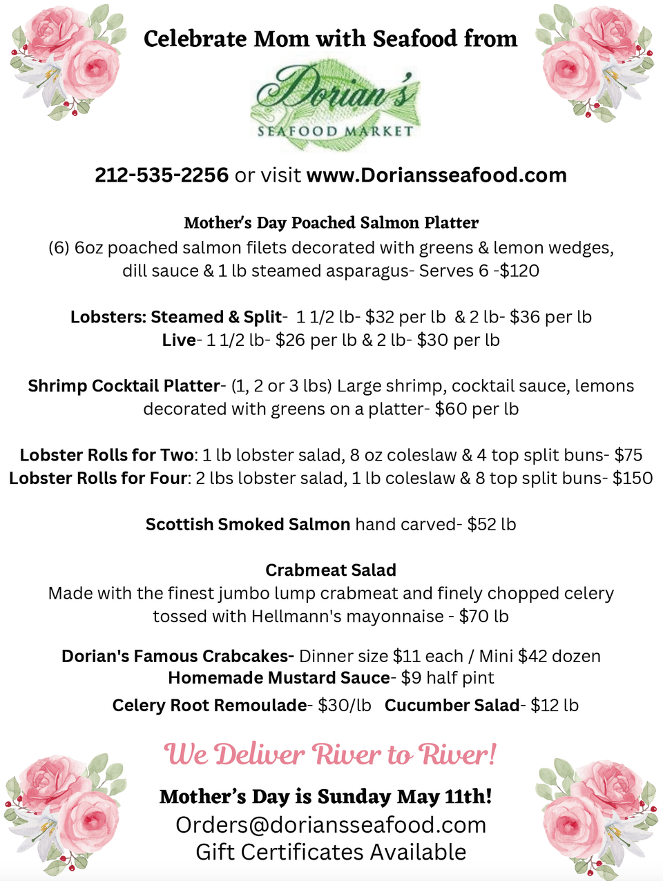 Mother's day menu