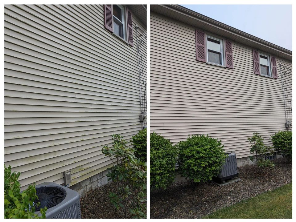 Before and after exterior cleaning projects completed by The Truth Service Company