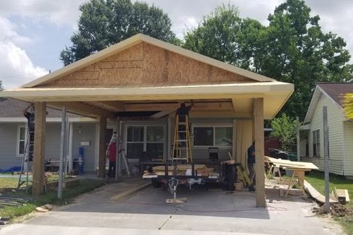Detailed fascia and soffit installed on gable carport in Houston, TX