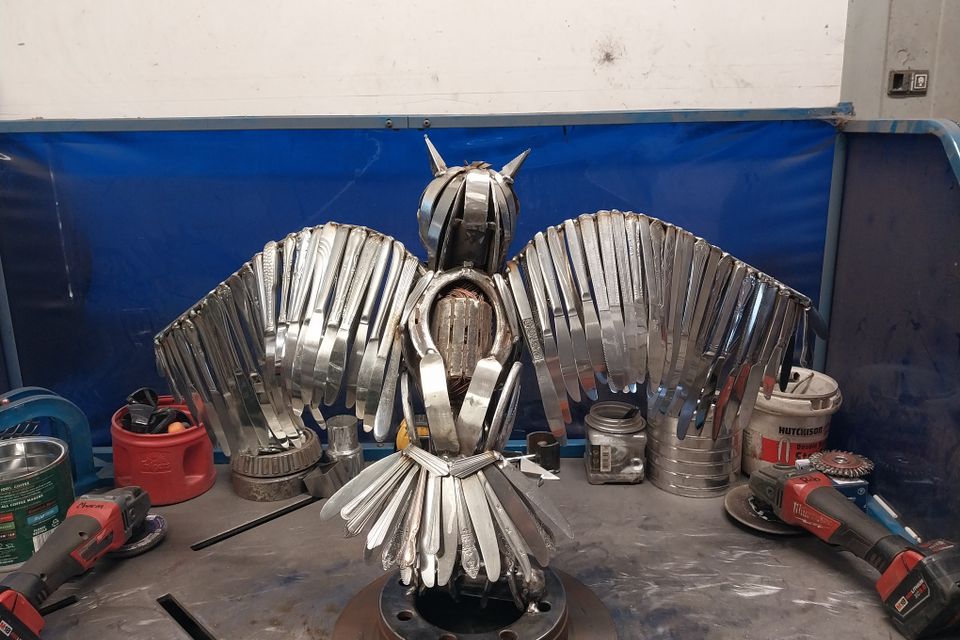 Owl metal sculpture
