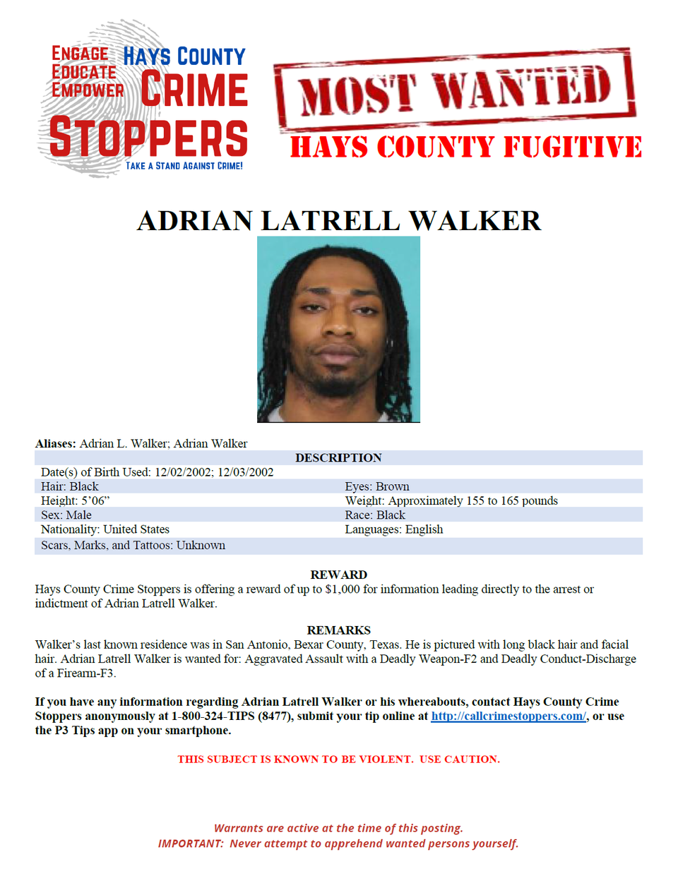 Walker most wanted poster