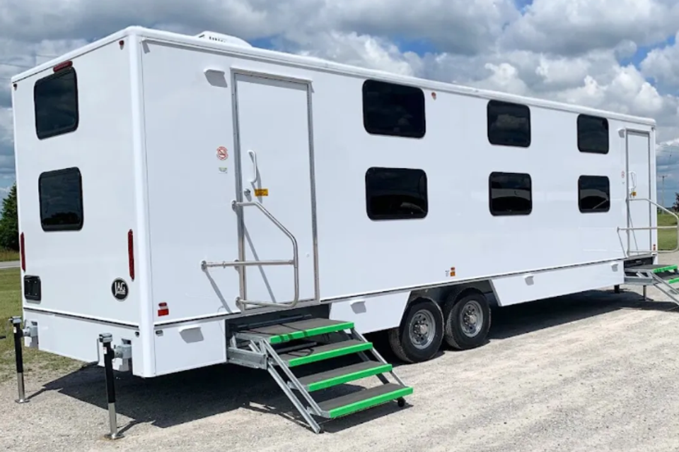 Bunk trailer workforce housing at a remote construction site in Turkey, Texas