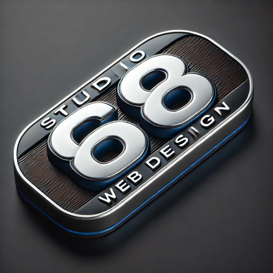 Dall·e 2025 03 15 11.53.31   a modern  elongated logo for 'studio 68 web design'. the word 'studio' should be positioned above the number '68' in a sleek  futuristic sans serif fo