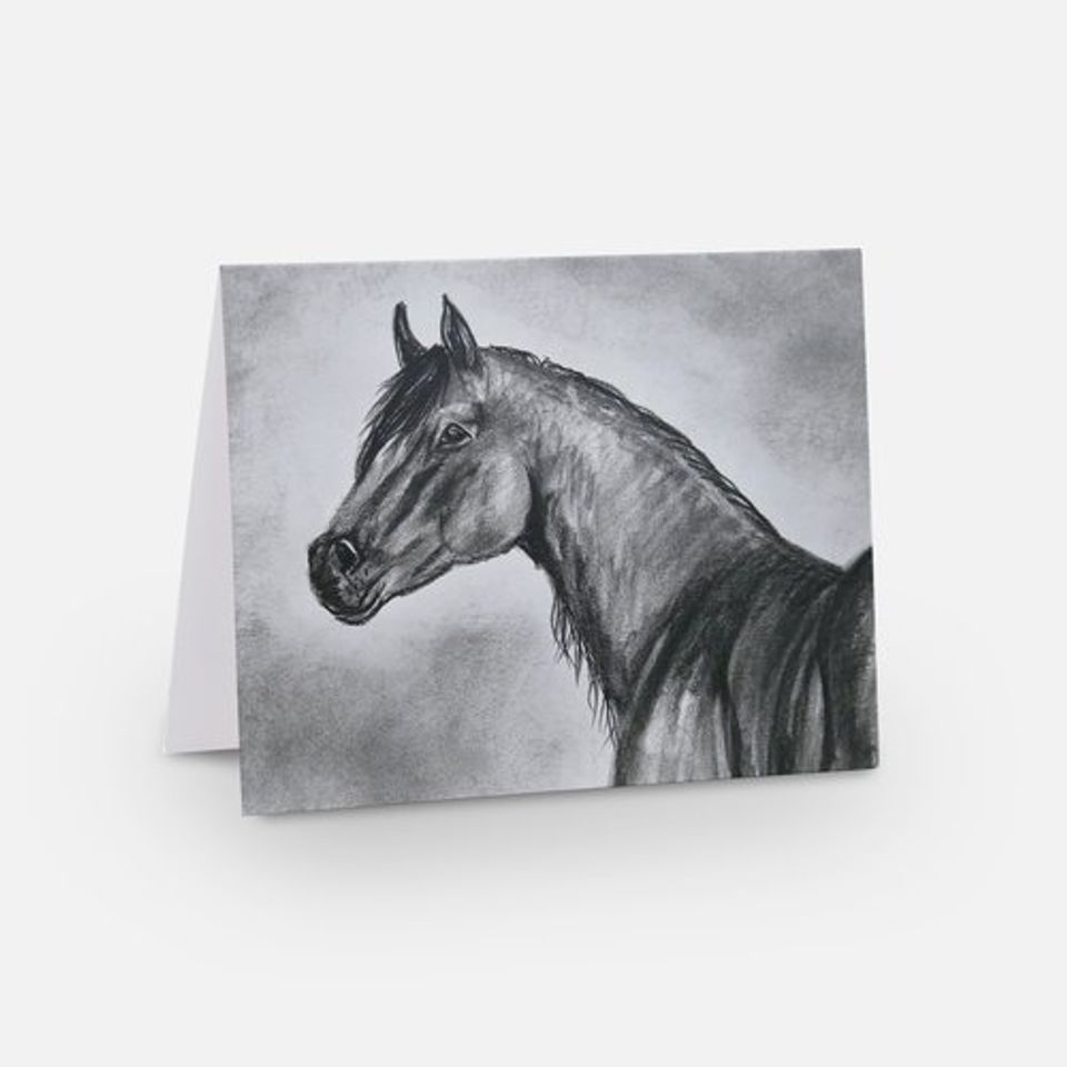 Horse charcoal drawing notecard
