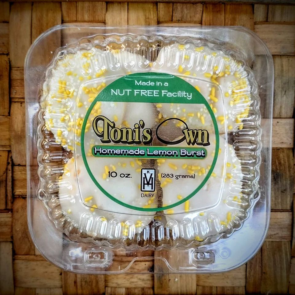 A 10 oz package of the Lemon Burst cookies from Toni's Own Cookies