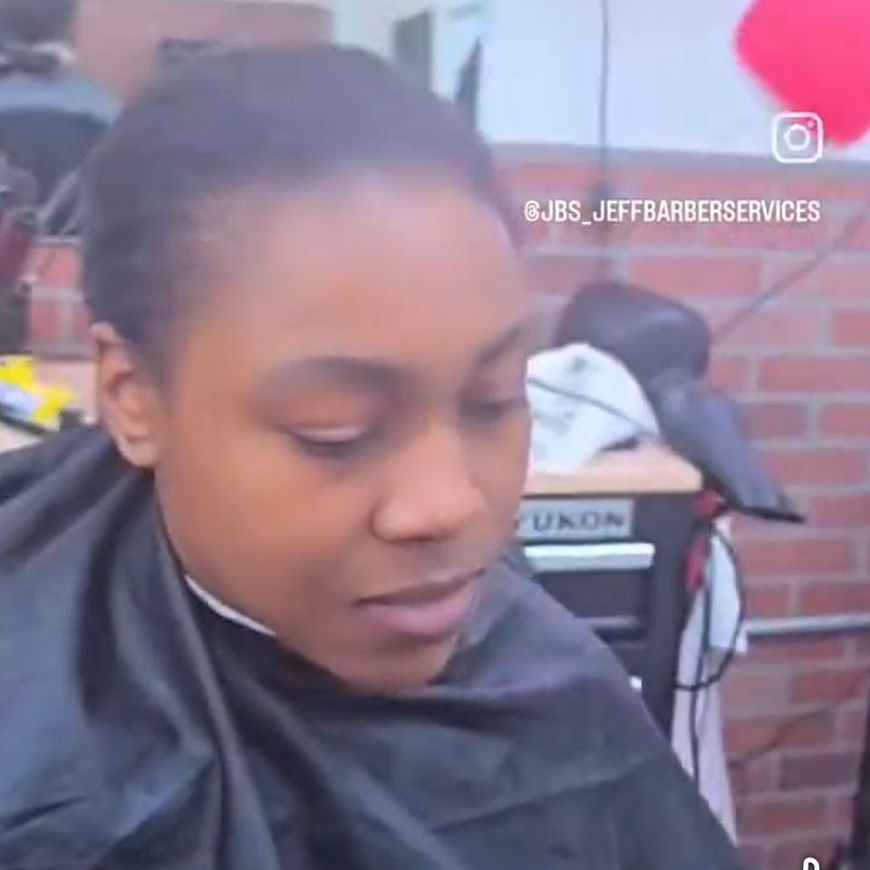 Female customer before receiving a fresh fade from Jeff Barber Services