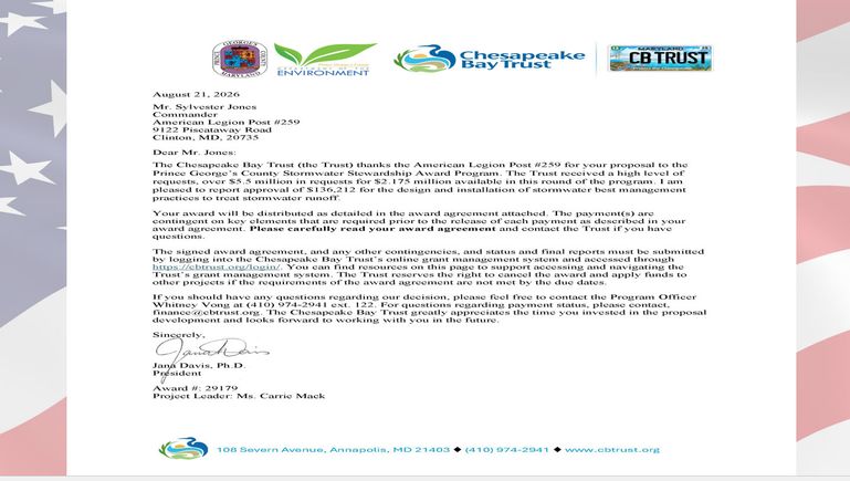 Cheasapeake bay trust grant letter