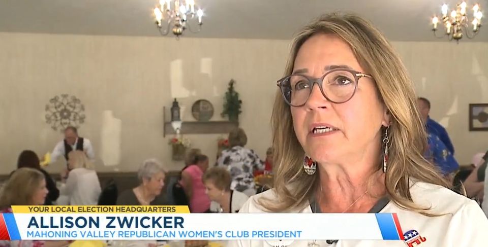 Allison Zwicker, president of the Mahoning Valley Republican Women’s Club, speaking during a local candidate forum featured on WKBN.
