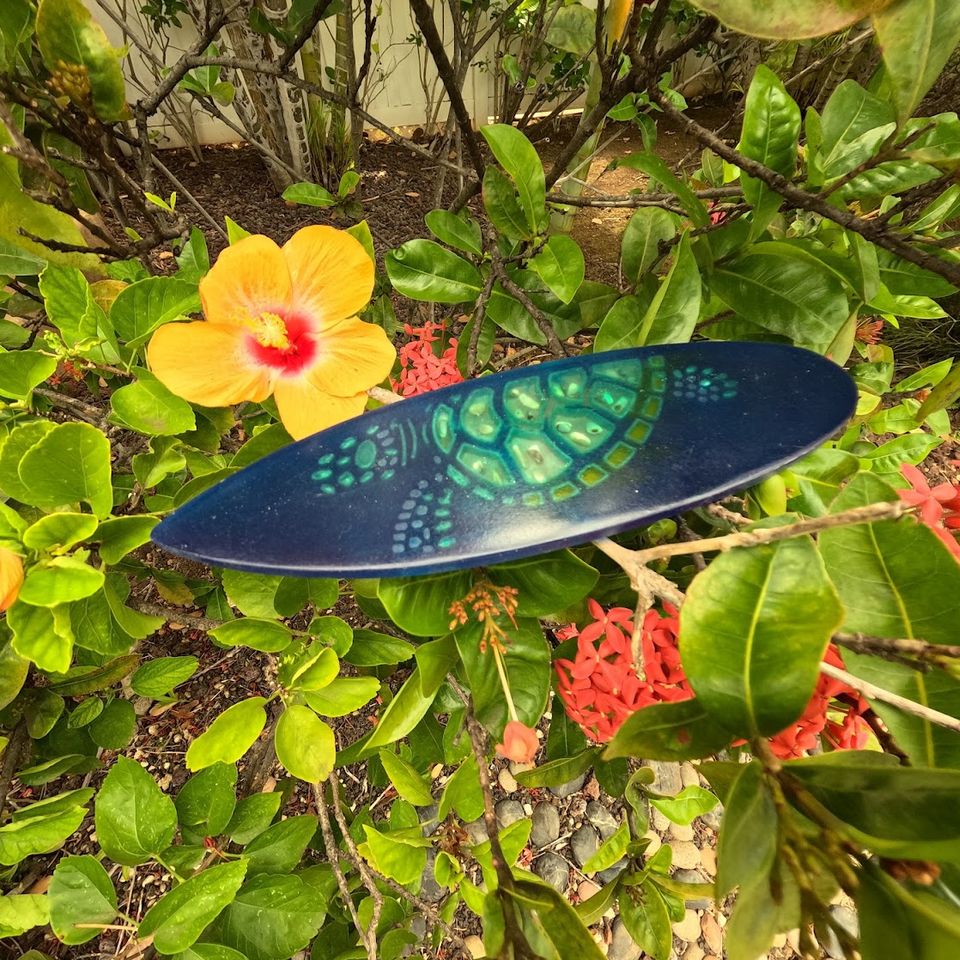 Resin and shell turtle surfboard