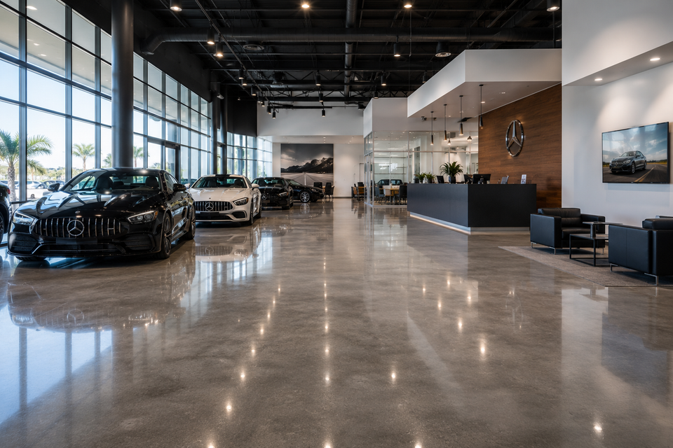 Polished concrete showroom or dealership
