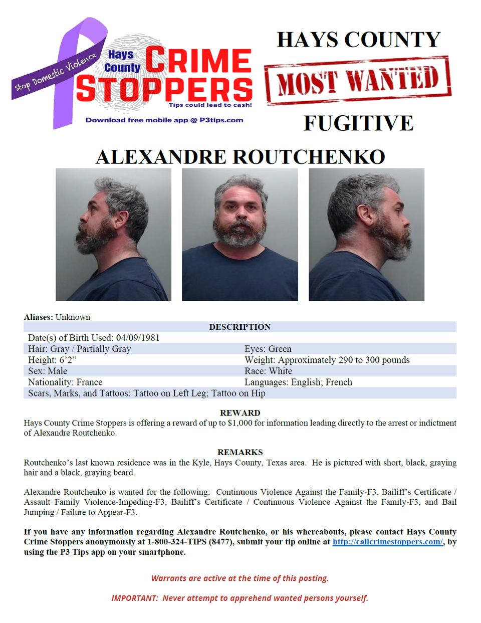 Routchenko most wanted poster