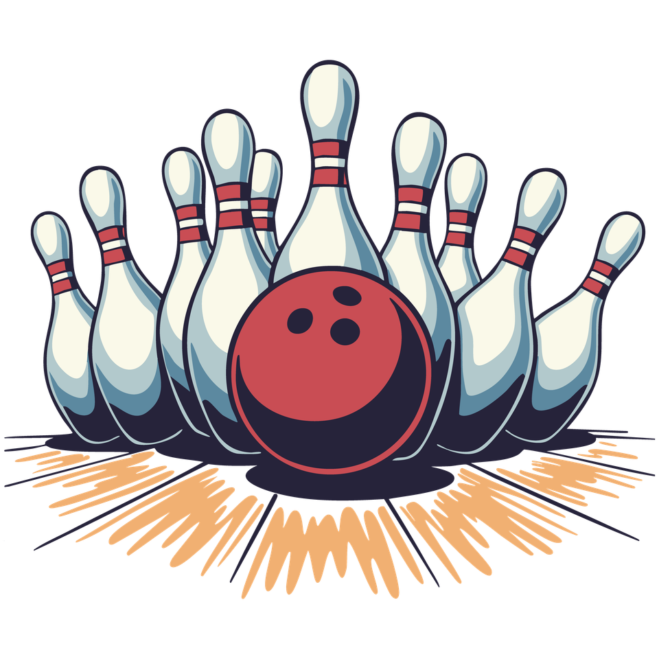 Bowling   pins and red ball 02