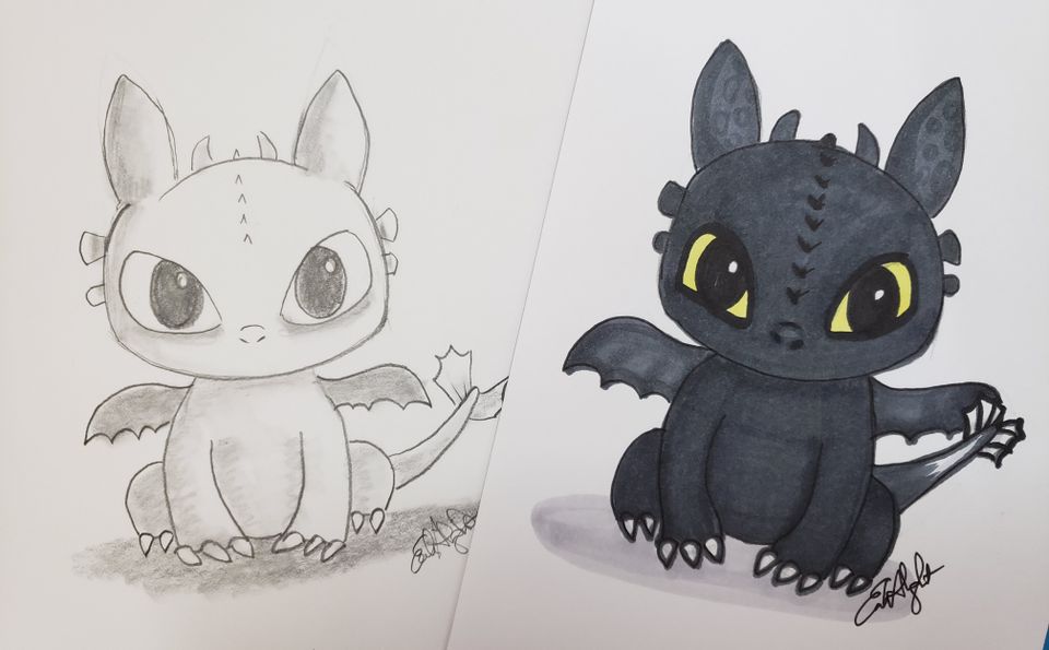How to Draw How to Color Baby Toothless Dragon artist Emily Albright