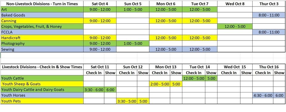 2025 check in and show times grid