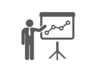 icon of man pointing to line chart