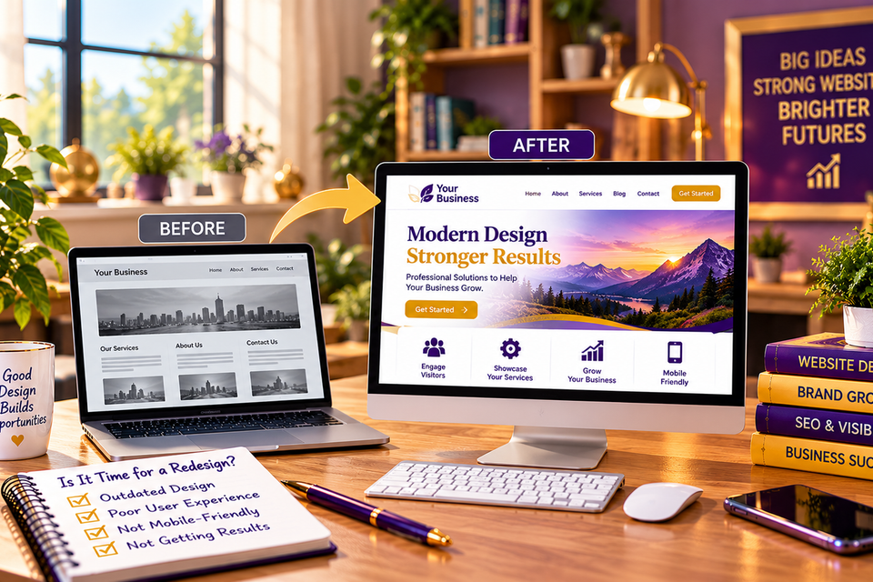 Before and after website redesign workspace
