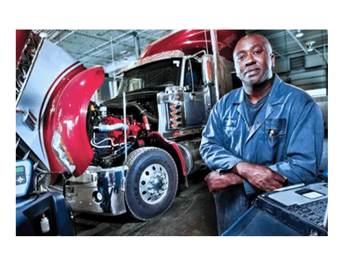 Semi truck undergoing repairs