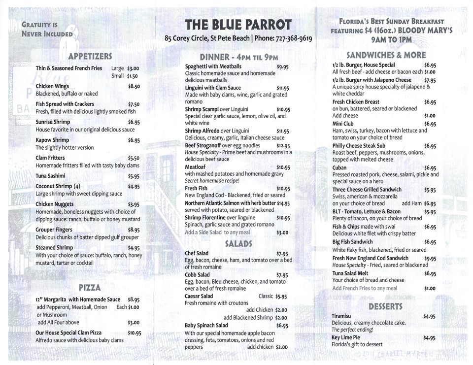 Blue parrott menu 1
