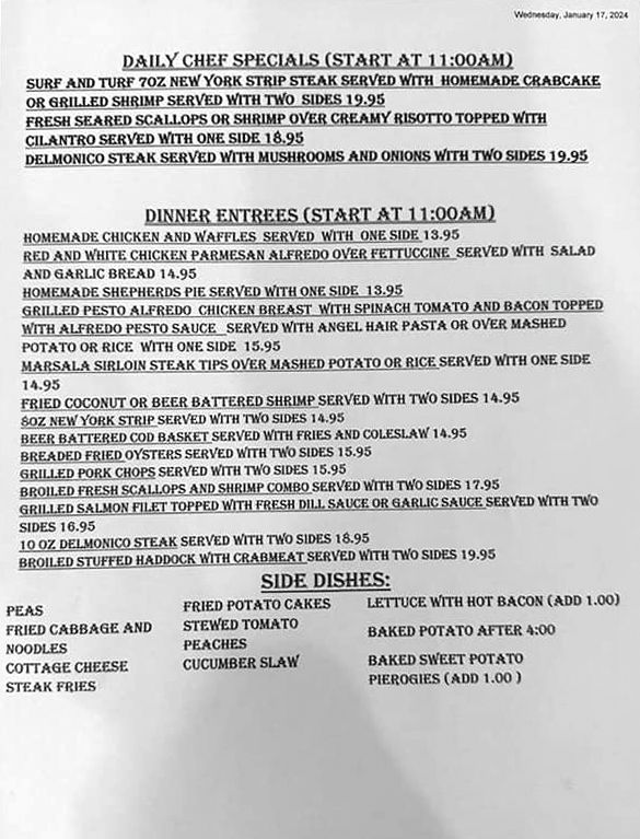 Menu Specials Country Meadows Restaurant 81 Hershey Road