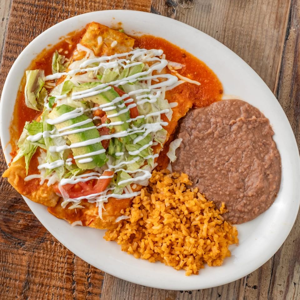 Enchiladas with beans and rice
