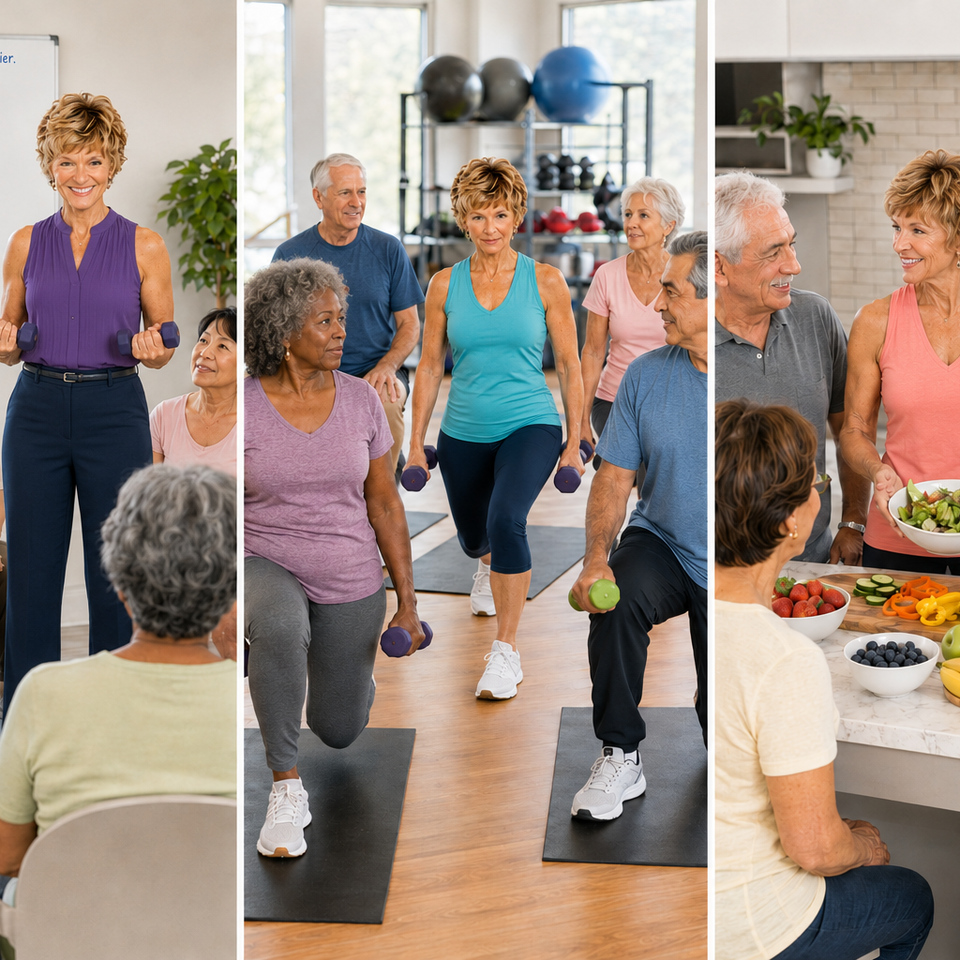 Dianne leading wellness presentations and interactive activities for older adults in group settings