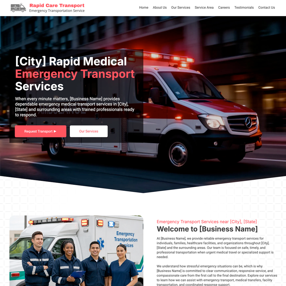 Emergency transport website design theme