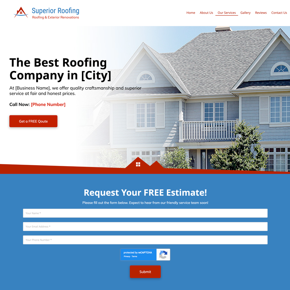 Roofing contractor website design theme