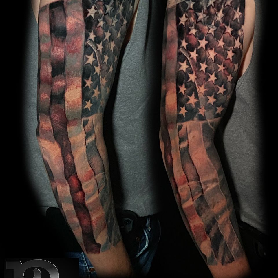 Josh american flag sleeve coverup