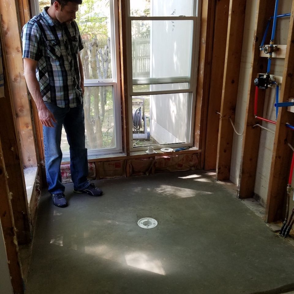 Weathered wood restoration  tulsa oklahoma  custom designed master bathroom shower remodel plumbing and floor complete 3