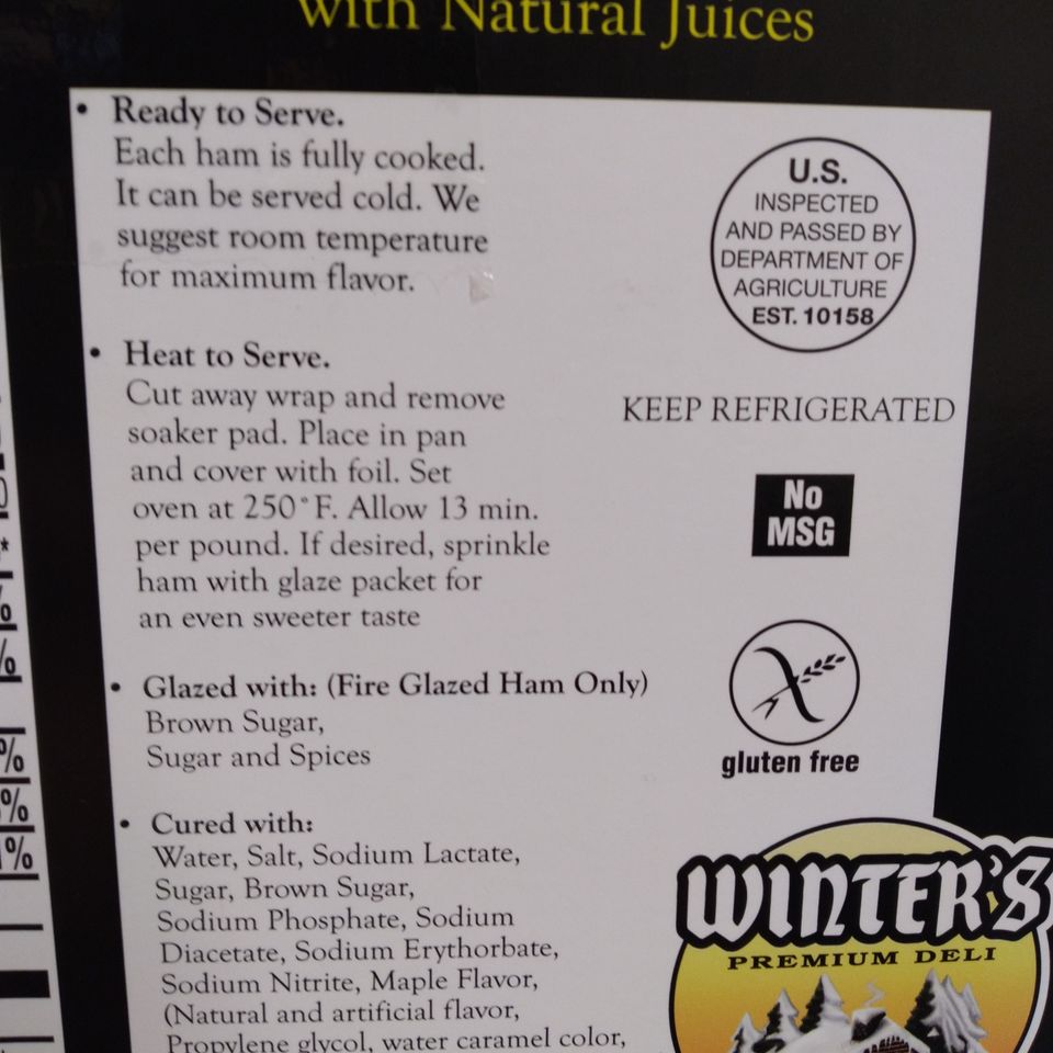 Serving instructions for winters ham