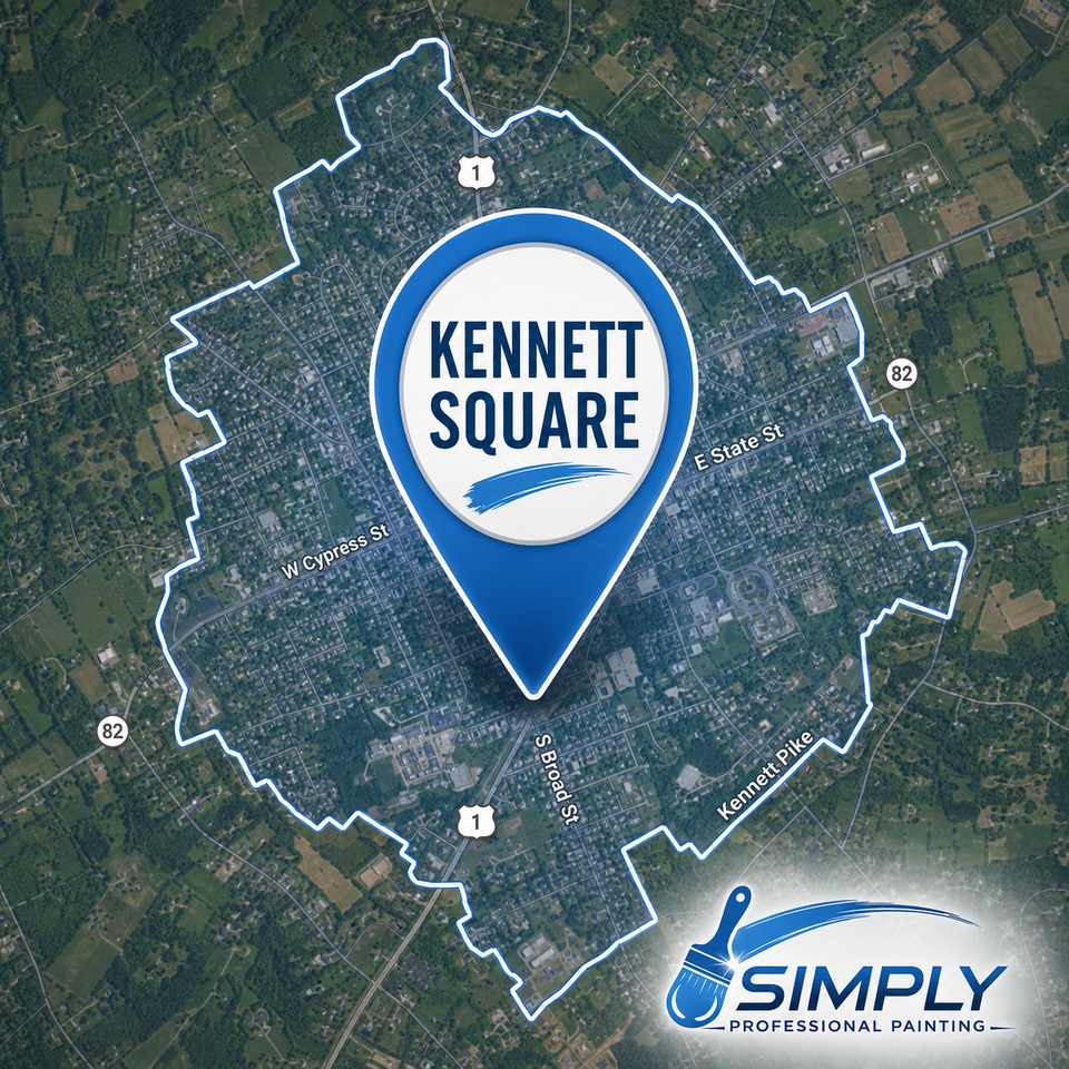 Kennett square pa interior painting service area map pin for simply professional painting