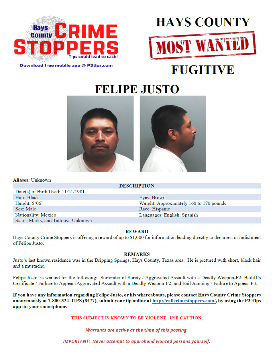 Justo most wanted poster