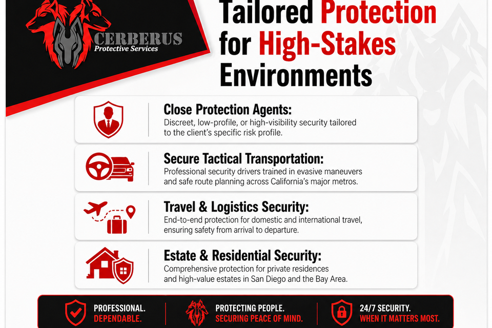 Professional close protection agents for corporate CEOs and VIPs; armed executive security and secure transportation services throughout California.