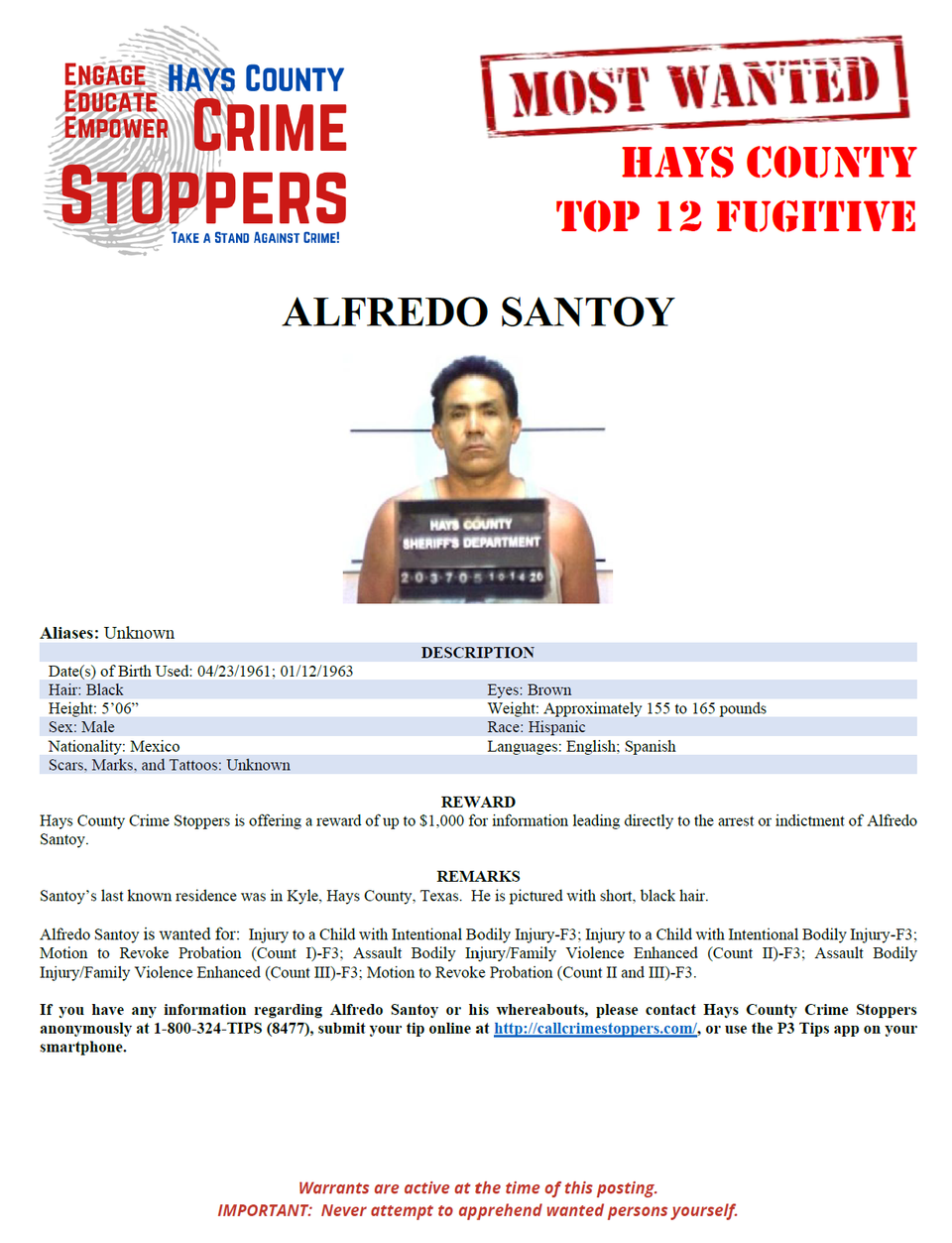Santoy most wanted poster