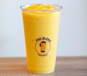 Let’s Mango smoothie made with mango juice, mango, pineapple, and banana.