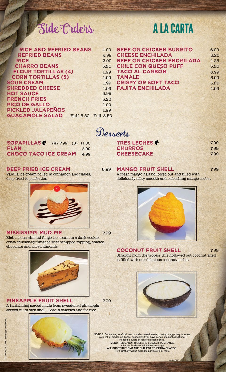 Web menu page6 loscaporales mexican restaurant