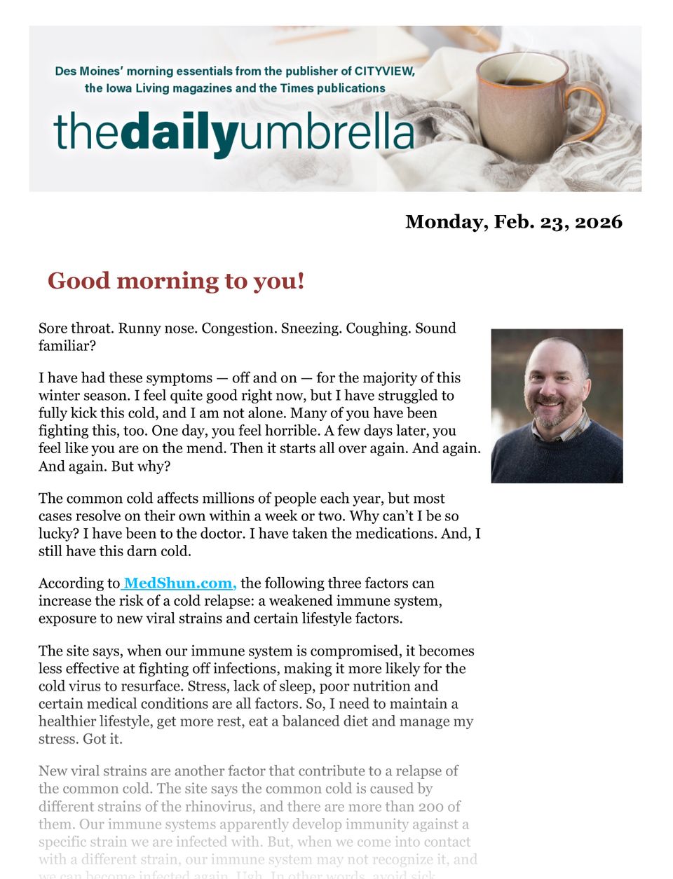 Daily umbrella feb. 23  3 reasons for cold relapse  person found dead in urbandale  the best part of an olympic boxer’s joke  1