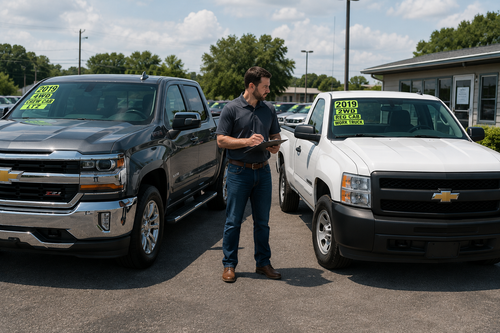 Two different pickup configurations showing why vehicles used as total loss comparables may not truly be comparable