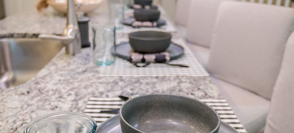 Large kitchen island suited for family breakfast