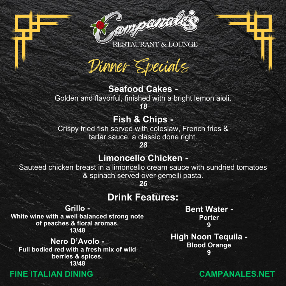 Campanales dinner specials 022626