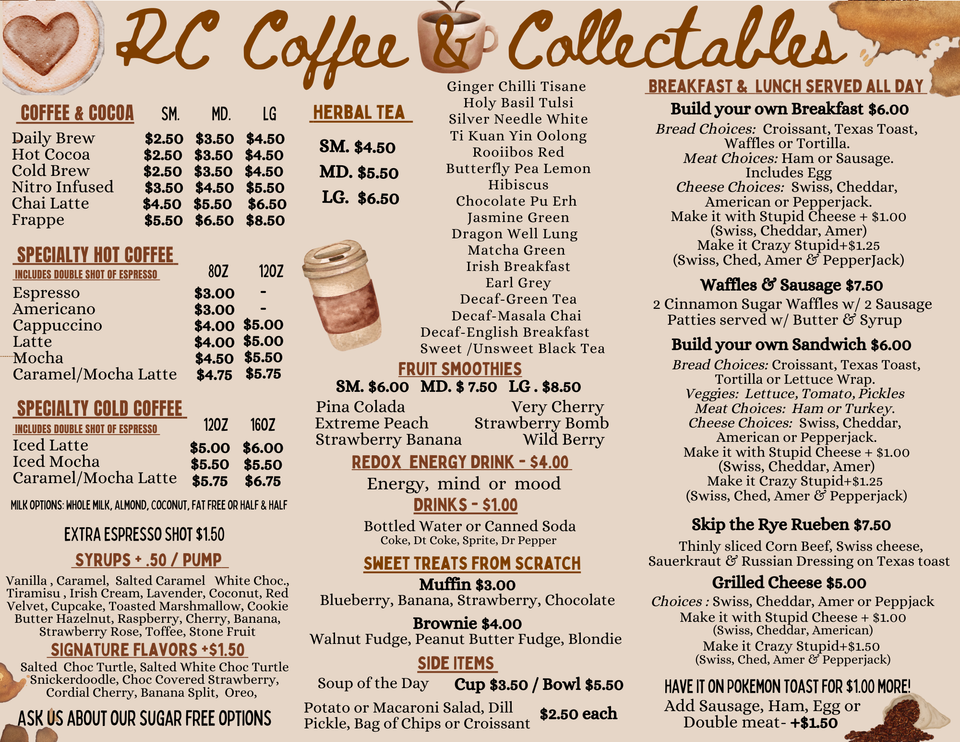 Rc coffee new menu