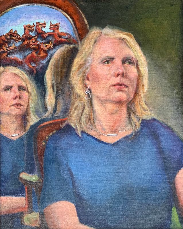Moore devianne seven headed beast chasing me oil on linen 16 x 20