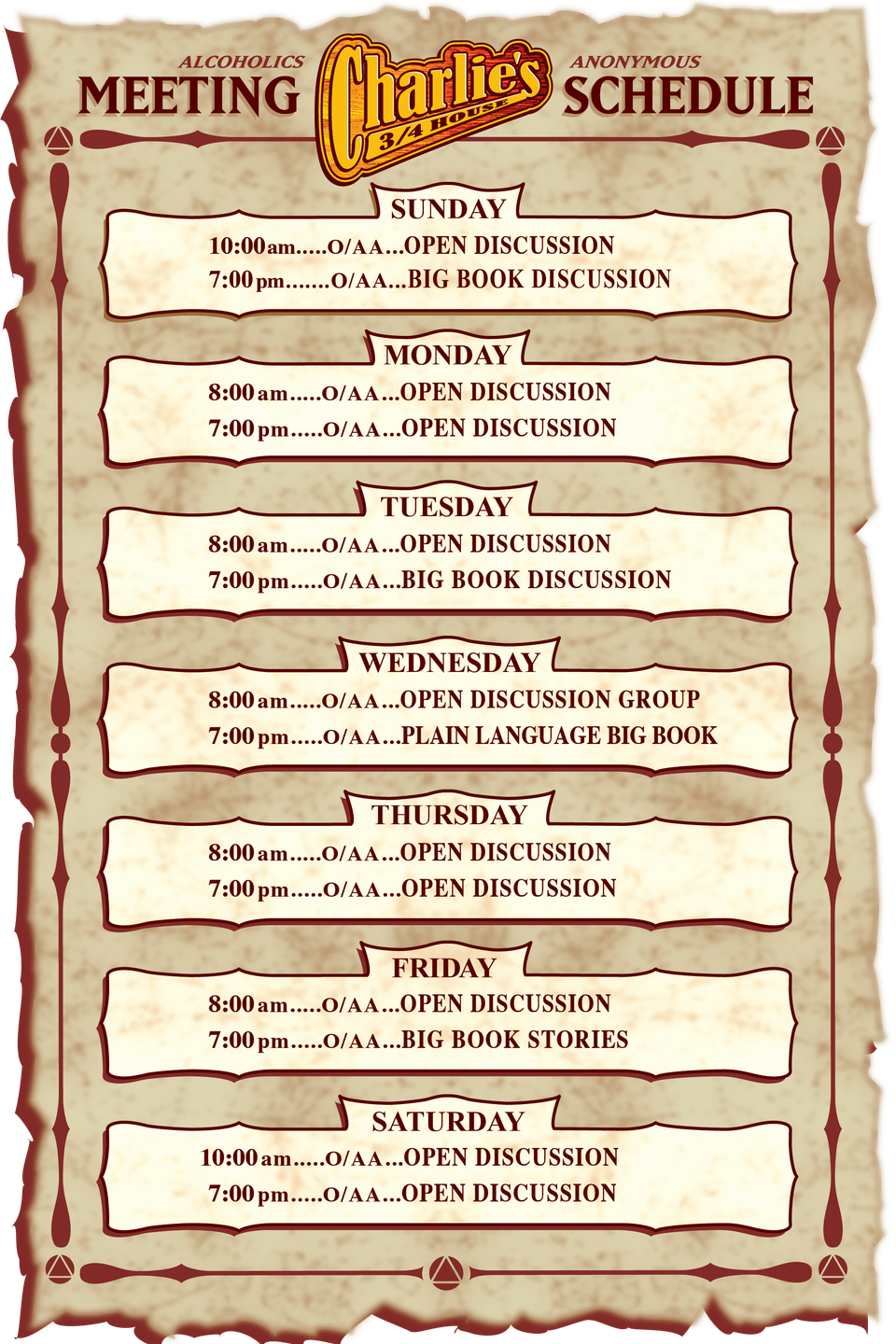 Charlie's meetings poster '26