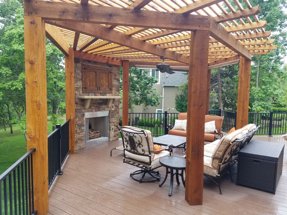 Deck with fireplace