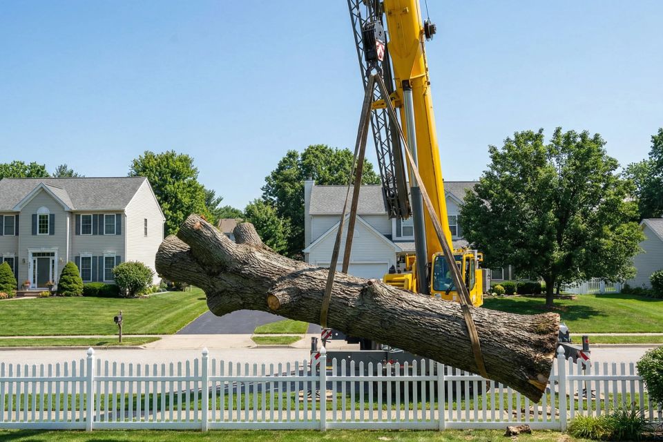 Crane assisted tree removal service