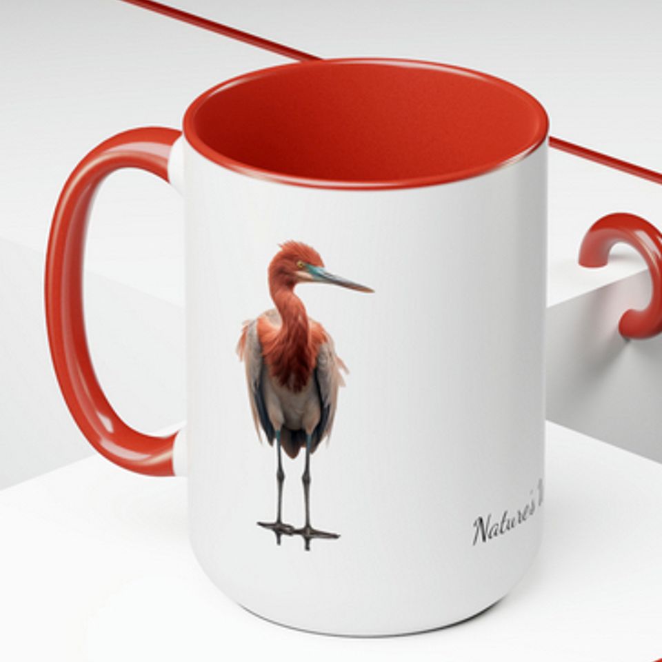 Reddish egret on mug red inside