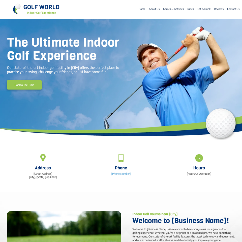 Indoor golf course website design