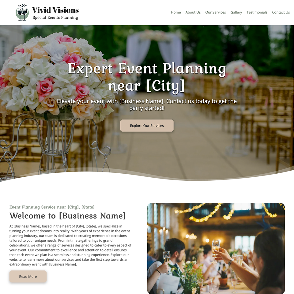 Event planning website design theme